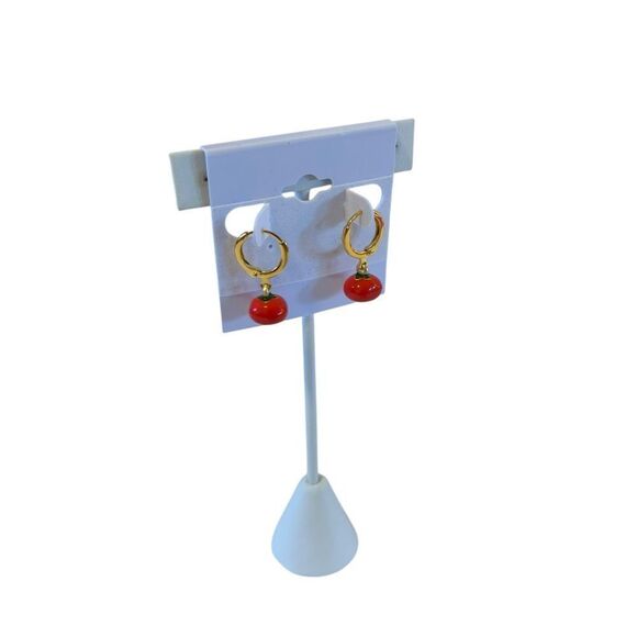 Adorable 18 K Gold Plated Tomato Charm Drop Dangle Earrings. - Picture 2 of 5